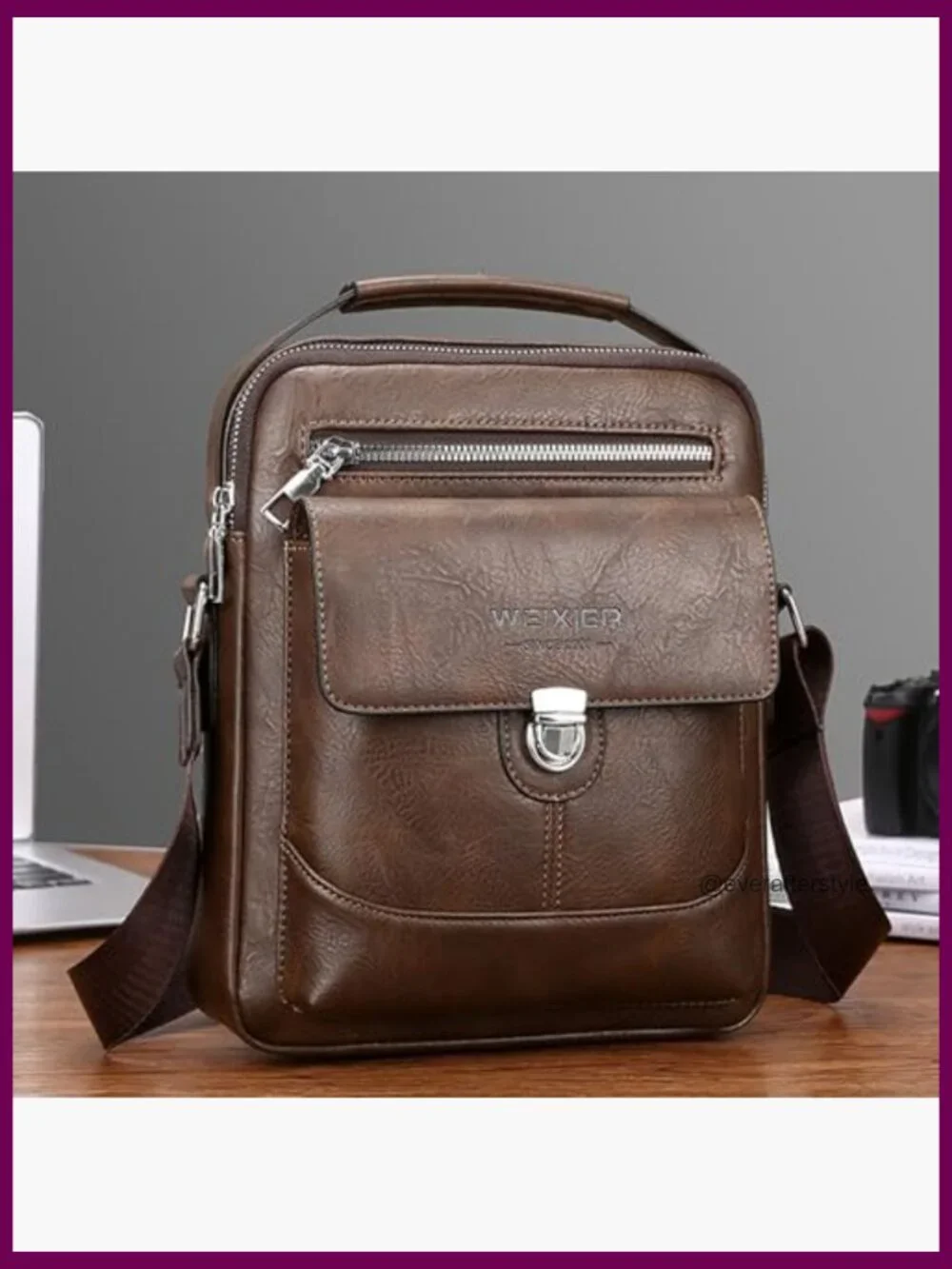 Vintage Leather Crossbody Messenger Bag for Men Satchel Purse